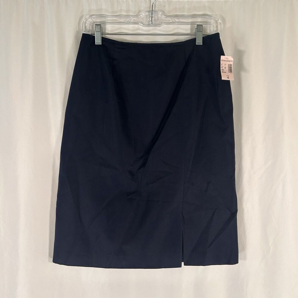 New Dressbarn Knee Length Skirt Women's 4 Navy Blue Rear Zip Lined Lightweight